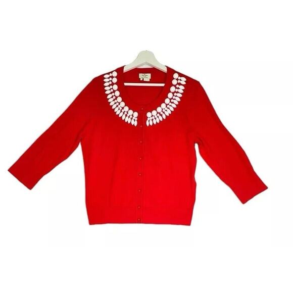 Kate Spade Orange Beaded Neckline Kati Cardigan Sweater Size L - Picture 1 of 7